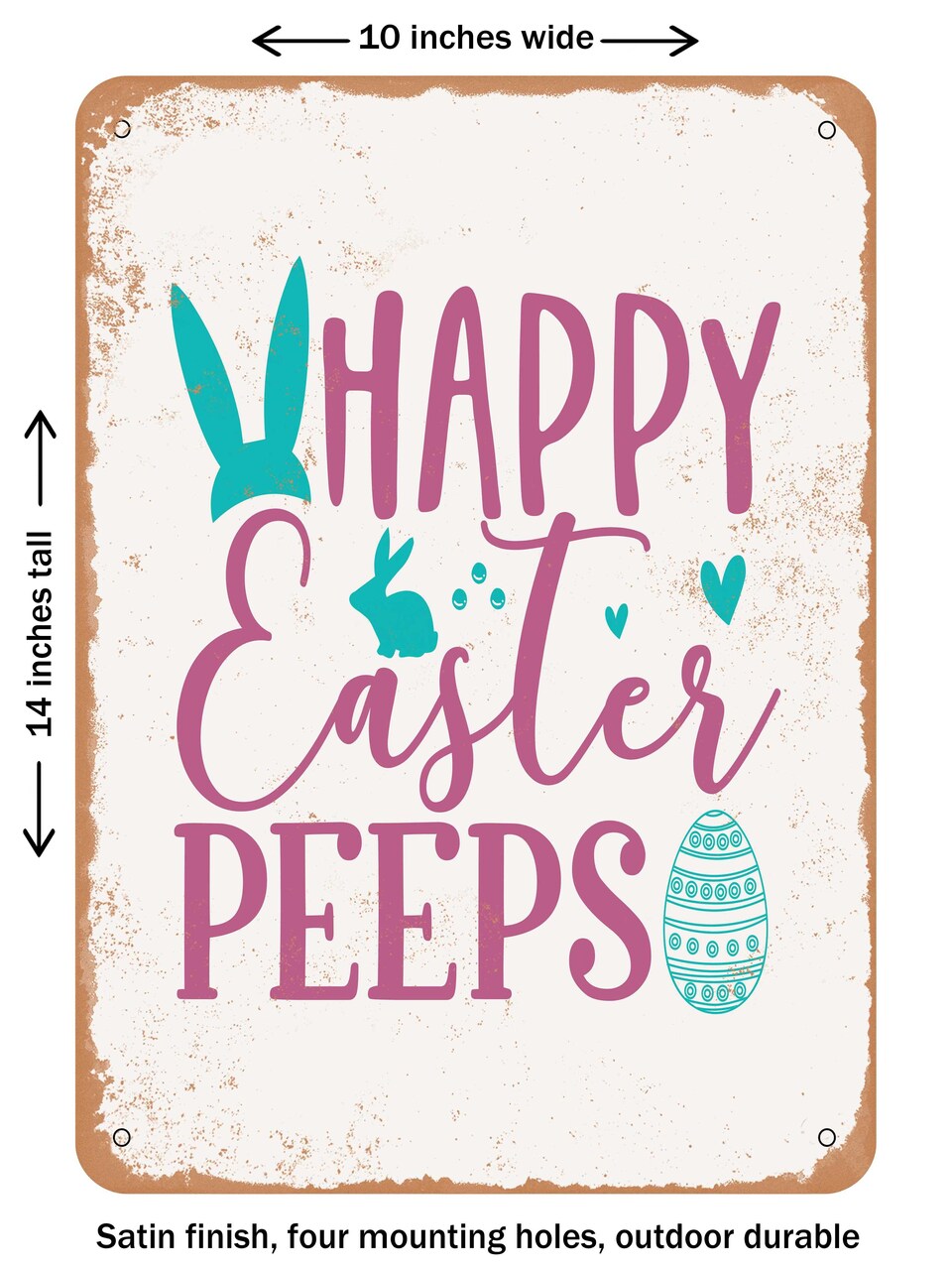 DECORATIVE METAL SIGN - Happy Easter Peeps 2  - Vintage Rusty Look